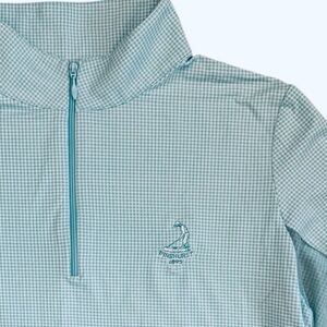 Ibkul Pinehurst Golf Quarter Zip Pullover Size Large UPF 50+ aqua white check